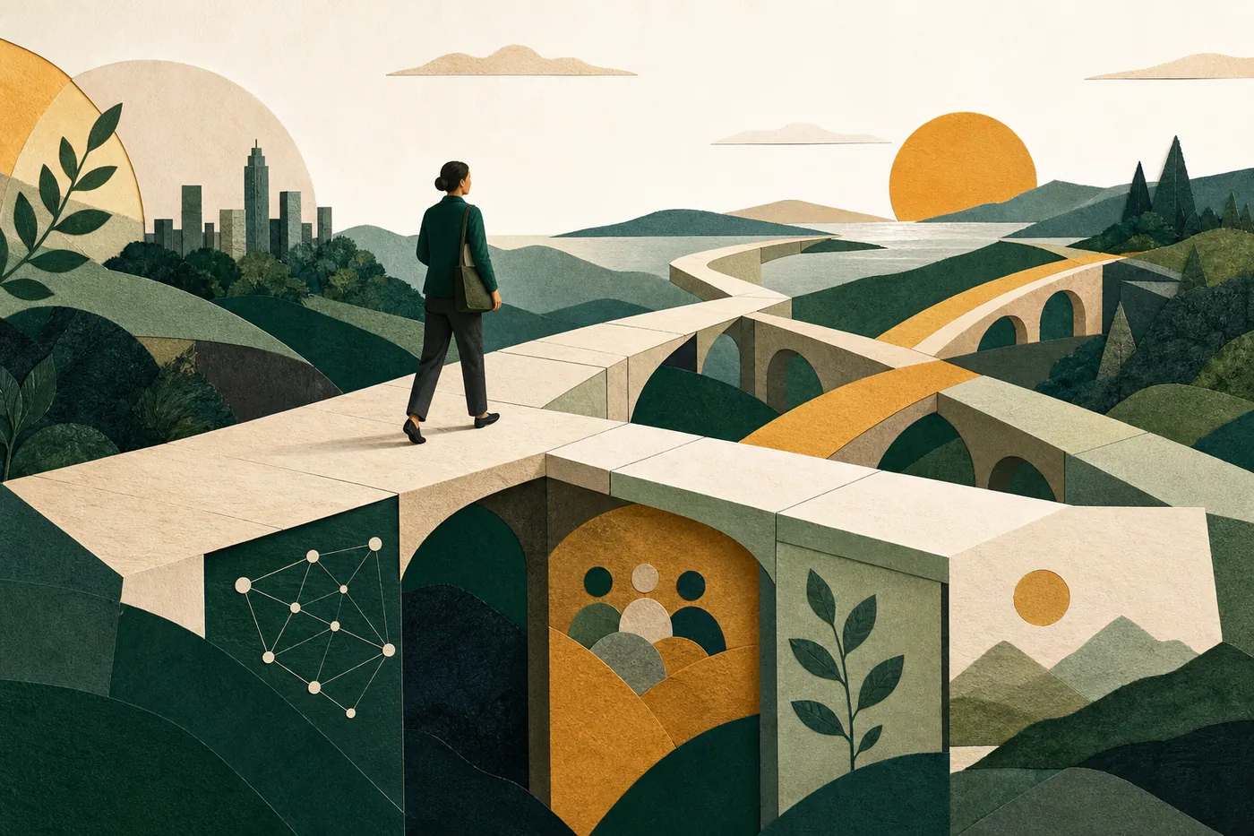 Professional choosing among connected career paths and bridges